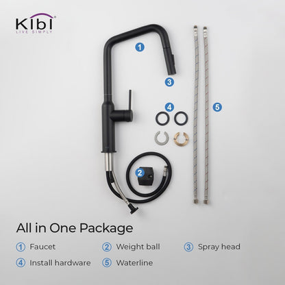 Kibi Macon Single Handle High Arc Pull Down Kitchen Faucet With Soap Dispenser in Matte Black Finish - C-KKF2007MB-KSD100MB