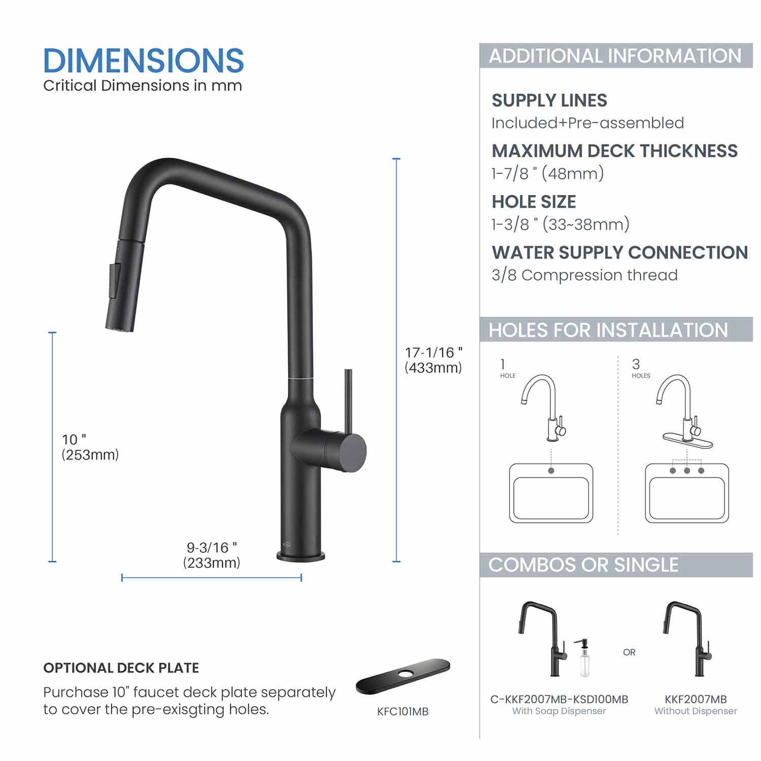 Kibi Macon Single Handle High Arc Pull Down Kitchen Faucet With Soap Dispenser in Matte Black Finish - C-KKF2007MB-KSD100MB