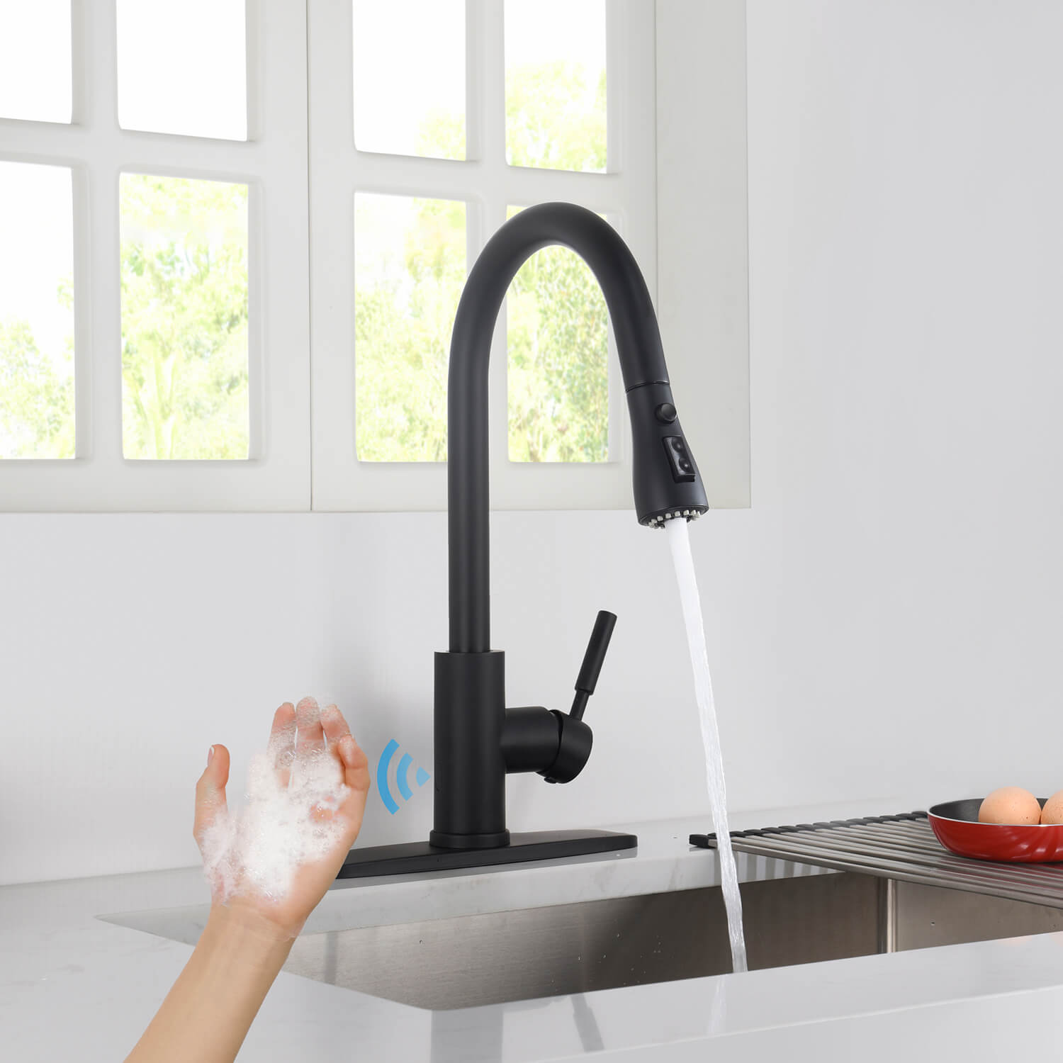 Kibi Single Handle Pull Down Kitchen Faucet With Touch Sensor In Matte Black Finish - F102MB-S
