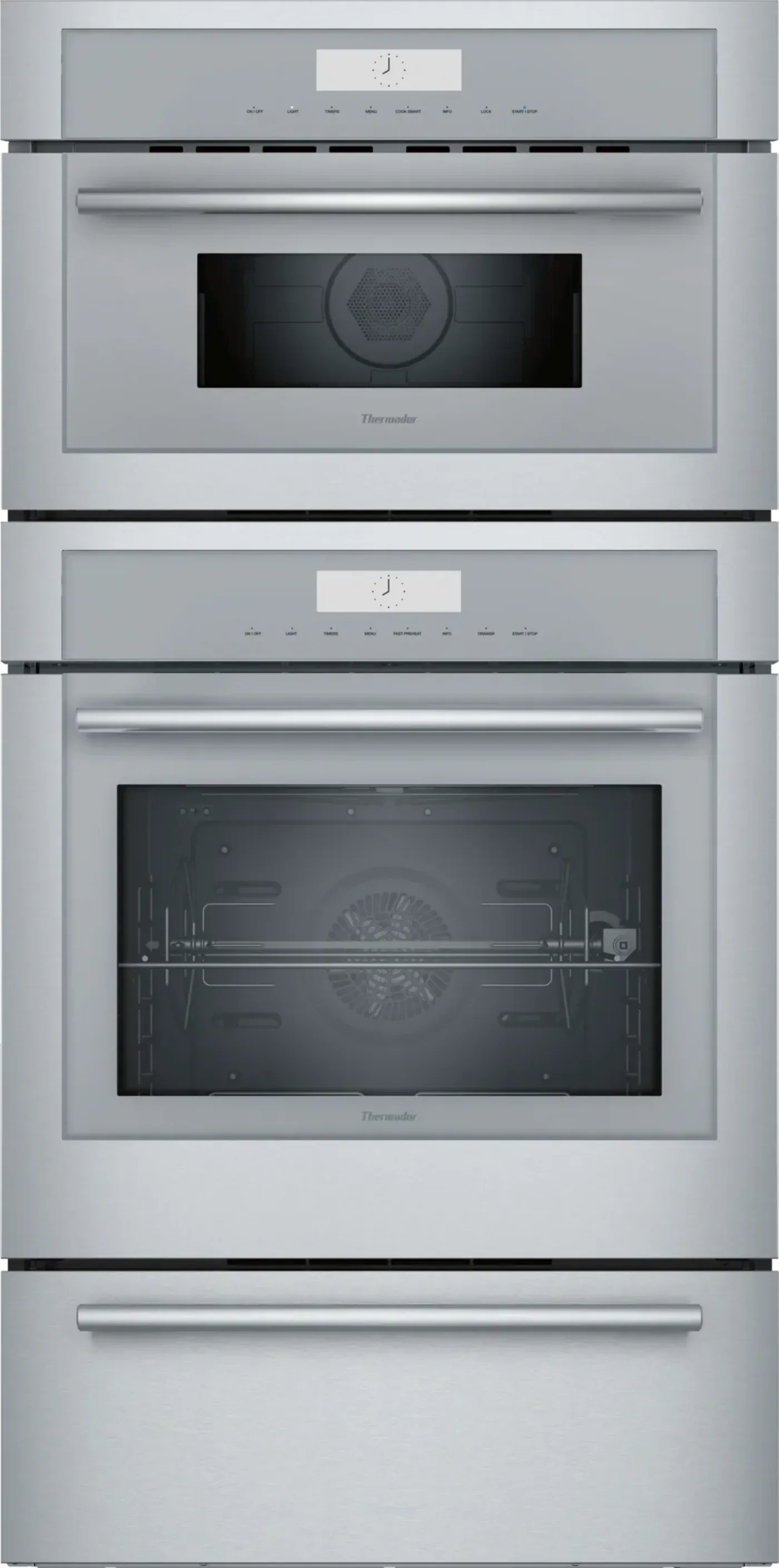 Thermador 30" Masterpiece Series Triple Combo Smart Electric Wall Oven, 8.6 cu. ft., 16 Cooking Modes, Meat Probe, Warming Drawer - MEDMCW31WS