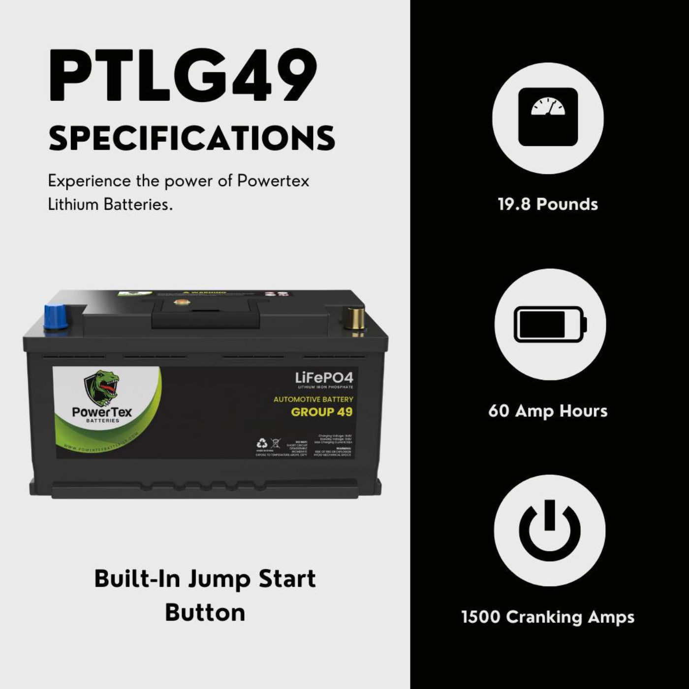 PowerTex 2014 BMW M6 Gran Coupe Car Battery BCI Group 49 / H8 Replacement Lithium LiFePO4 Automotive Battery