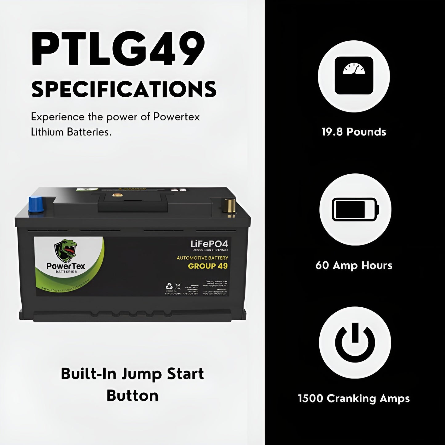 PowerTex 2017 BMW Aplina B7 Car Battery BCI Group 49 / H8 Lithium LiFePO4 Automotive Battery