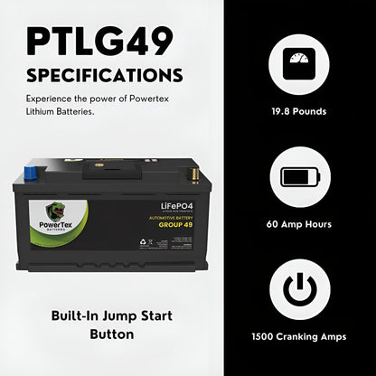 PowerTex 2019 BMW 640i xDrive Gran Coupe Car Battery BCI Group 49 / H8 Replacement Lithium LiFePO4 Automotive Battery