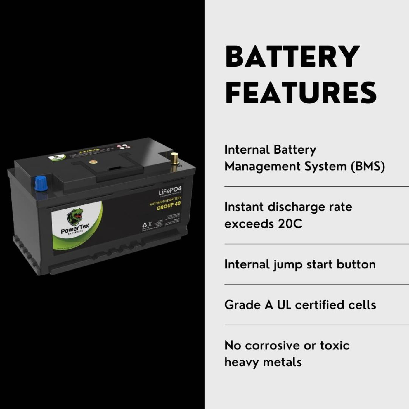 PowerTex 2014 BMW M6 Gran Coupe Car Battery BCI Group 49 / H8 Replacement Lithium LiFePO4 Automotive Battery