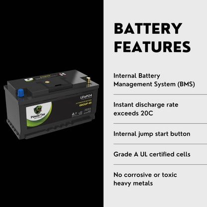 PowerTex 2014 BMW 550i xDrive Car Battery BCI Group 49 / H8 Replacement Lithium LiFePO4 Automotive Battery