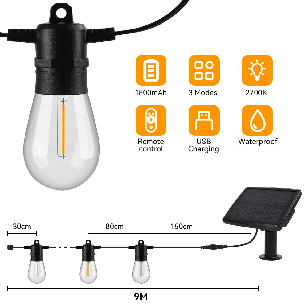 RetroGlow Solar String Lights - Warm light