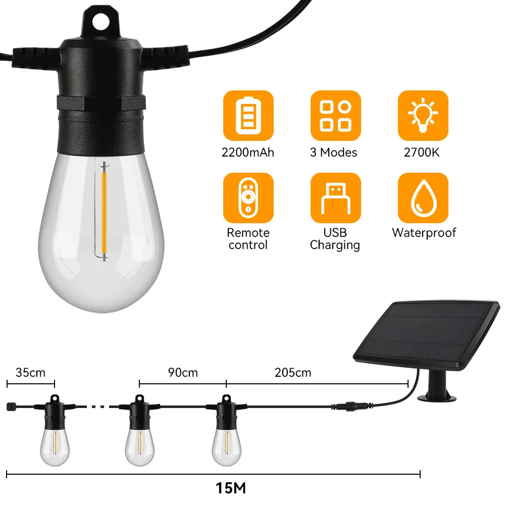 RetroGlow Solar String Lights - Warm light