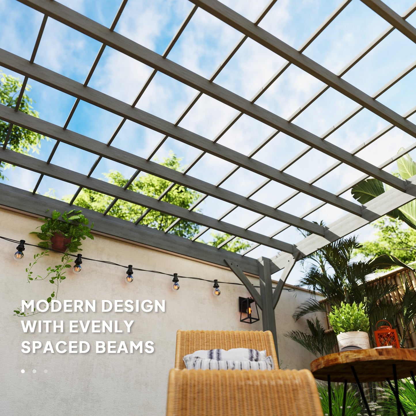 12' x 20' Wooden Pergola with Grape Vine Design & Concrete Anchors, Gray