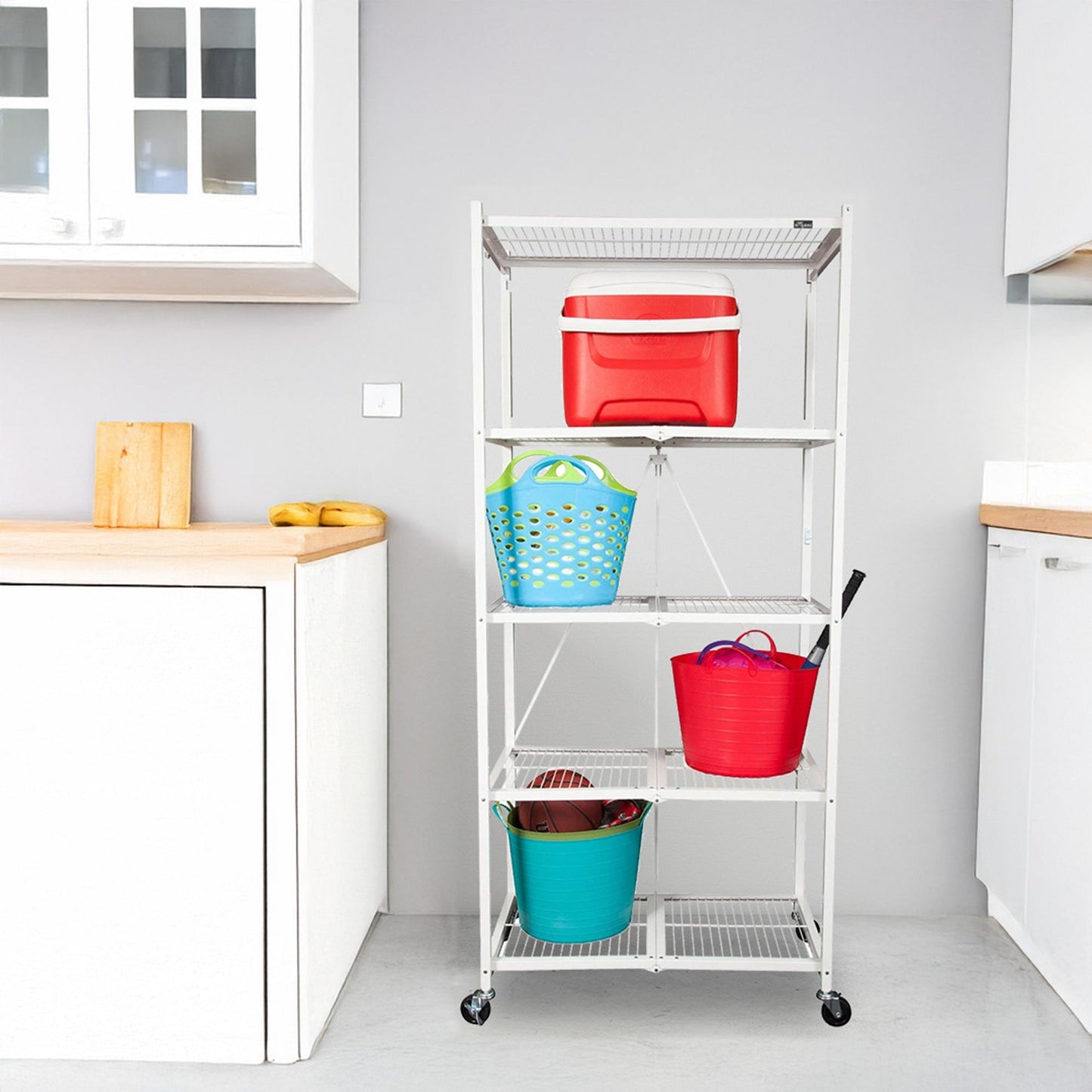 Origami 2 Pack Large Wheeled 5-Shelf Folding Steel Wire Shelving Rack, White - 415233