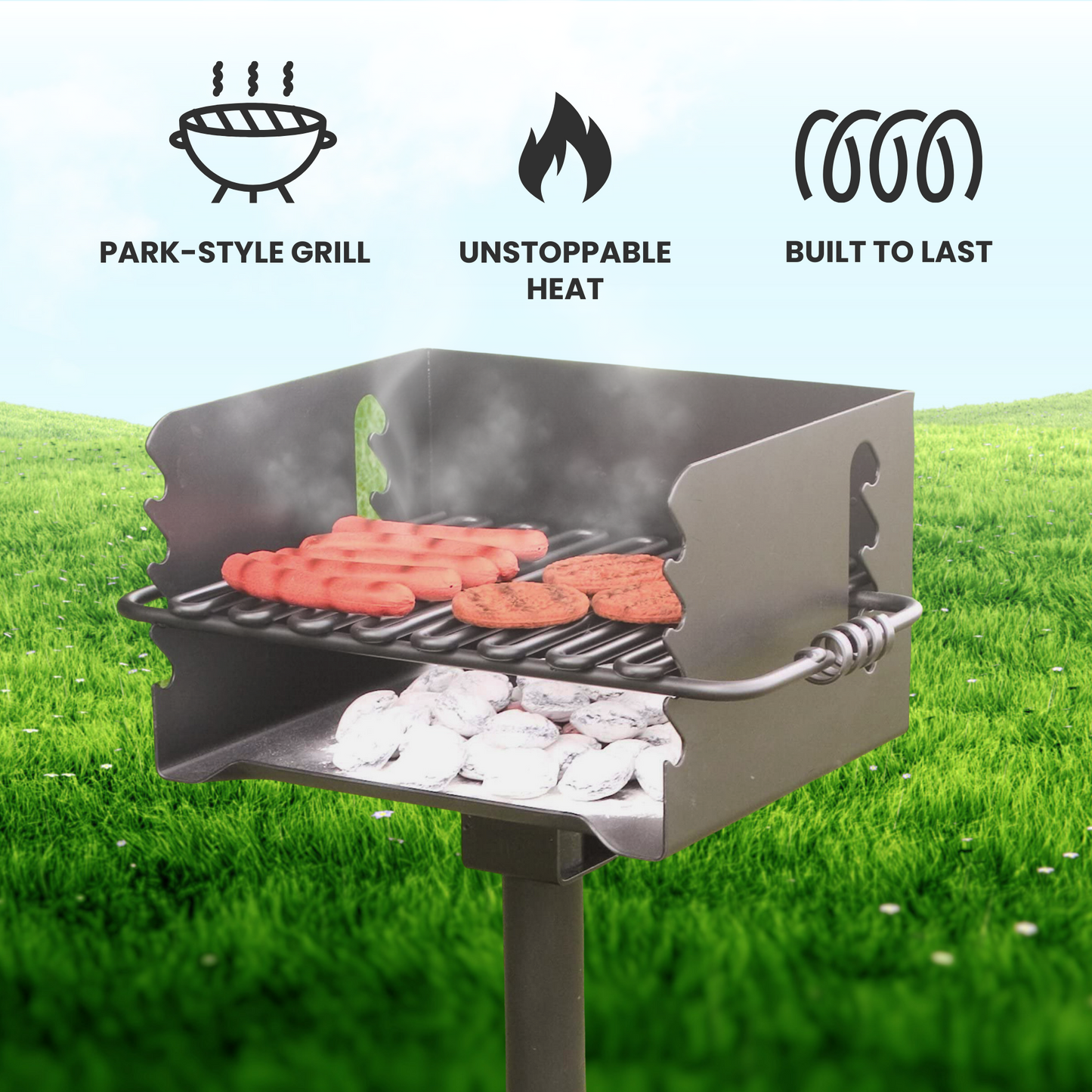Pilot Rock CBP-135 Park Style Outdoor BBQ Charcoal Grill with Swivel, 6 Pack - 415879