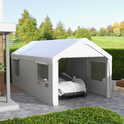 10' x 20' Heavy Duty Portable Garage with 4 Mesh Windows & 2 Doors, White - 84C-523V00WT