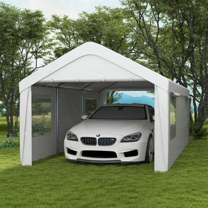 10' x 20' Heavy Duty Portable Garage with 4 Mesh Windows & 2 Doors, White - 84C-523V00WT
