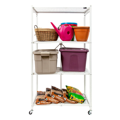Origami 3-Pack R5-06W 4-Wheel 4-Shelf Folding Steel Wire Shelving Storage, White - 415204